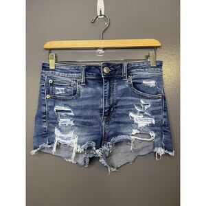 American Eagle Outfitters Shorts Womens 6 Blue Hi Rise Shortie Distressed Cutoff